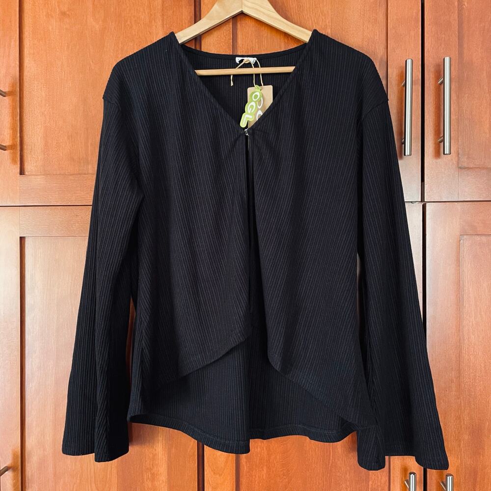 OGL Flare Cardigan Sweater Rib Knit Black Size XL NEW